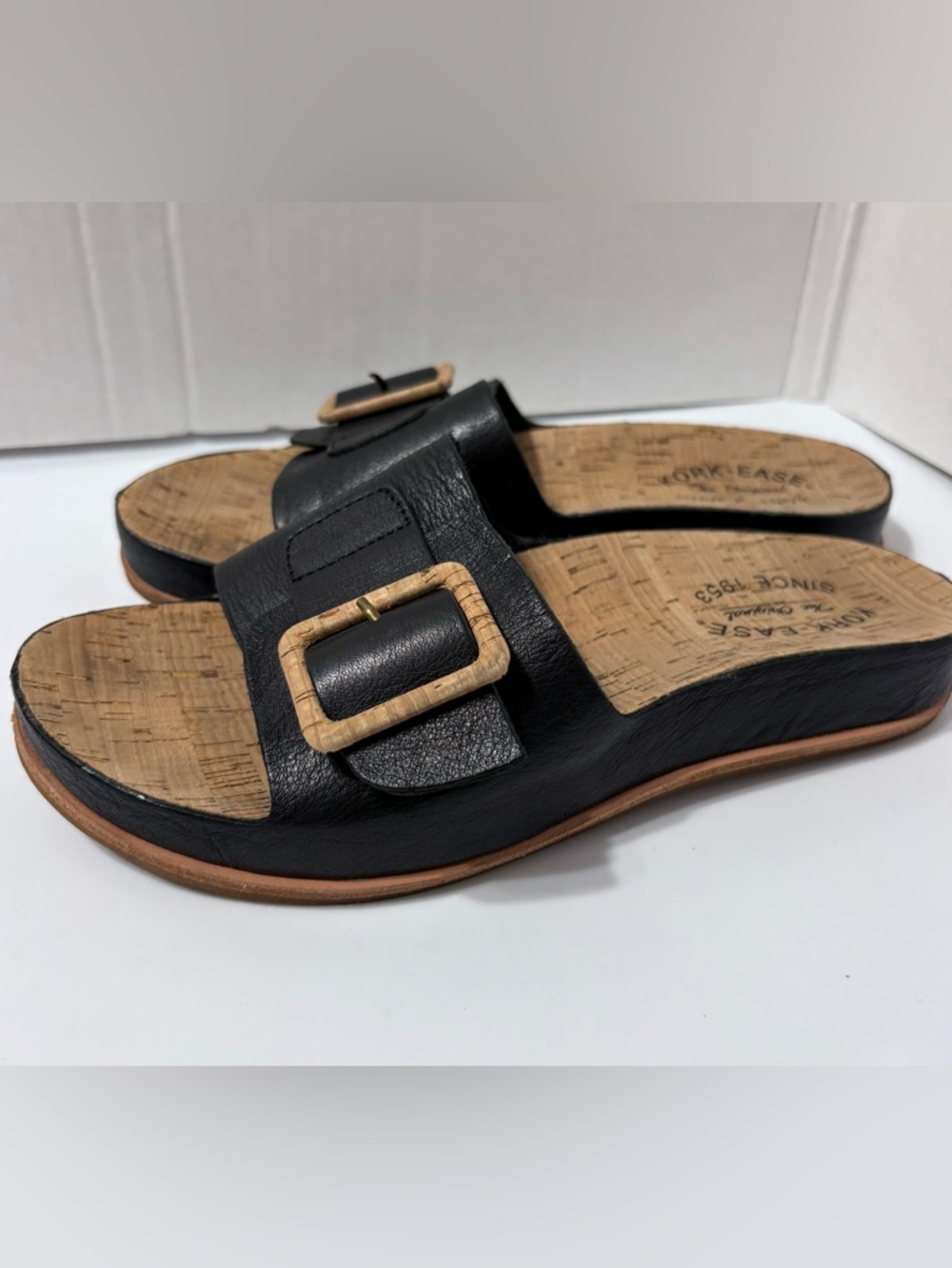 Kork-Ease Tutsi
Buckle Black Leather Slide Summer Comfort Sandals. Cork Footbed - Picture 2 of 14
